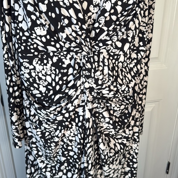Chaps Faux Wrap Dress S 22W Midi Stretch Black White - Picture 7 of 10